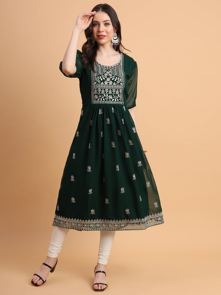 Trendy Long Kurti for Women | Georgette with Intricate Thread Embroidery