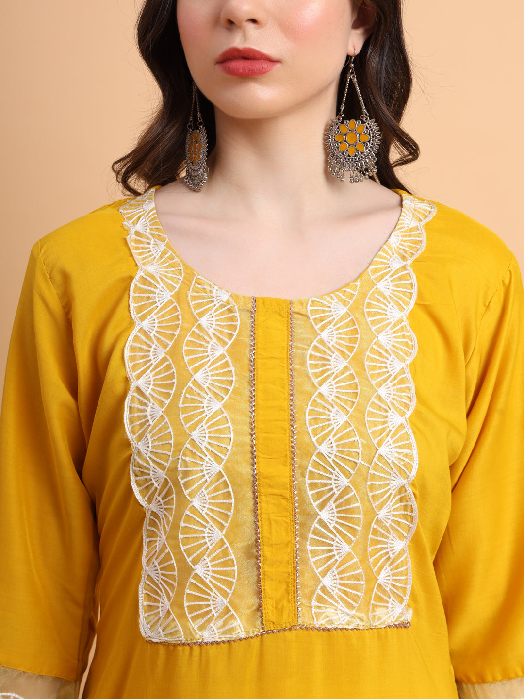 Traditional Long Kurti | Maska Cotton Silk with Intricate Thread Embroidery