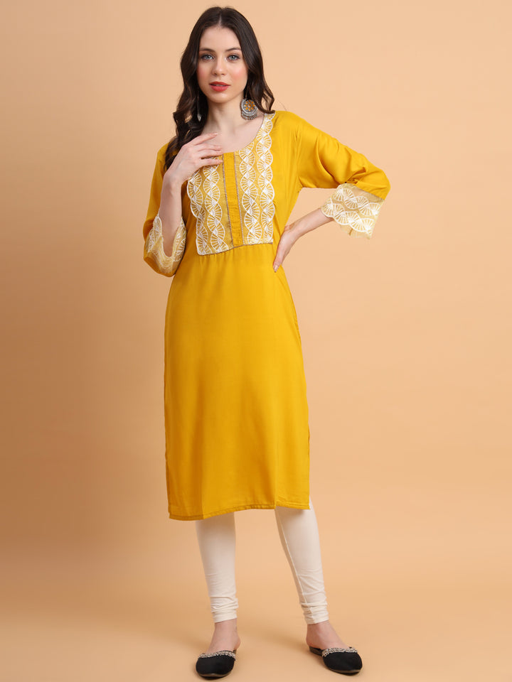 Traditional Long Kurti | Maska Cotton Silk with Intricate Thread Embroidery