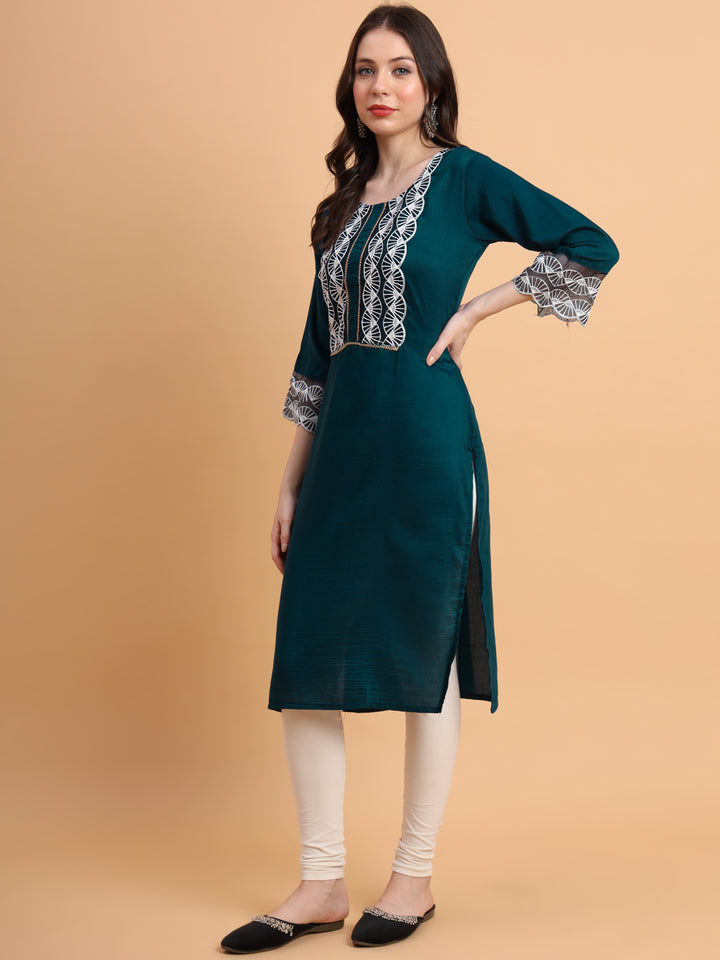 Traditional Long Kurti | Maska Cotton Silk with Intricate Thread Embroidery