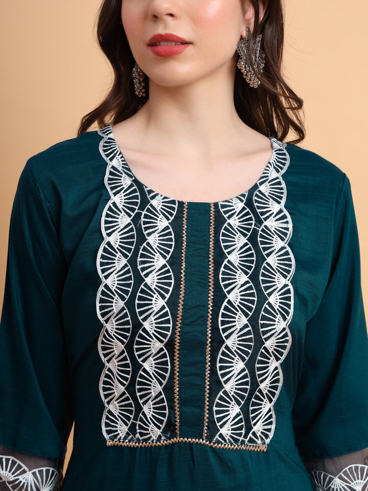Traditional Long Kurti | Maska Cotton Silk with Intricate Thread Embroidery