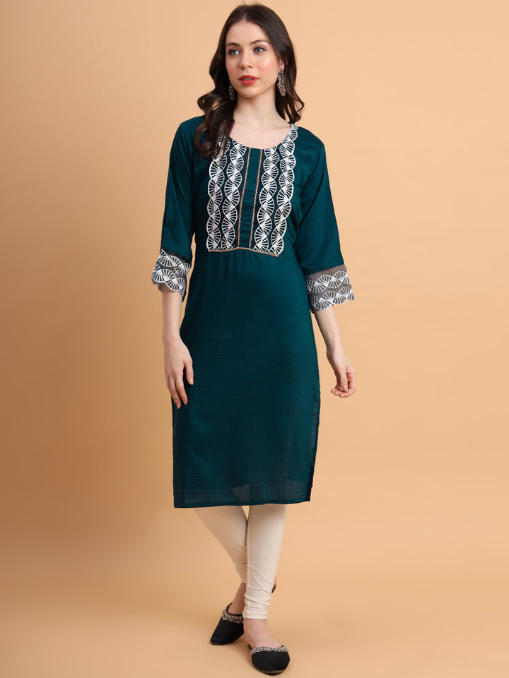 Traditional Long Kurti | Maska Cotton Silk with Intricate Thread Embroidery