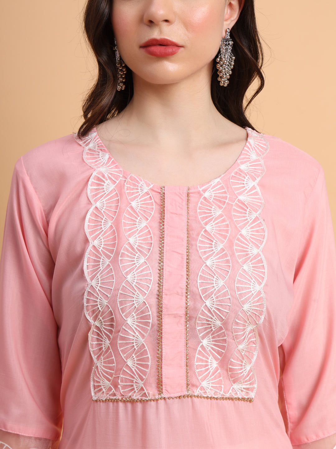 Traditional Long Kurti | Maska Cotton Silk with Intricate Thread Embroidery