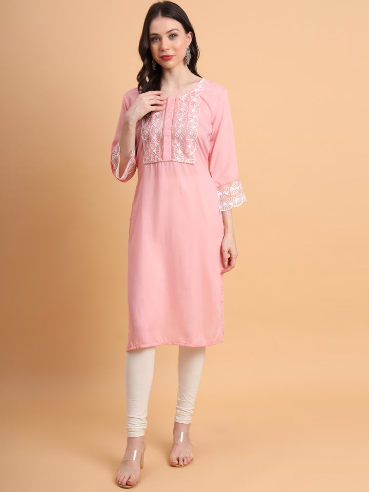 Traditional Long Kurti | Maska Cotton Silk with Intricate Thread Embroidery