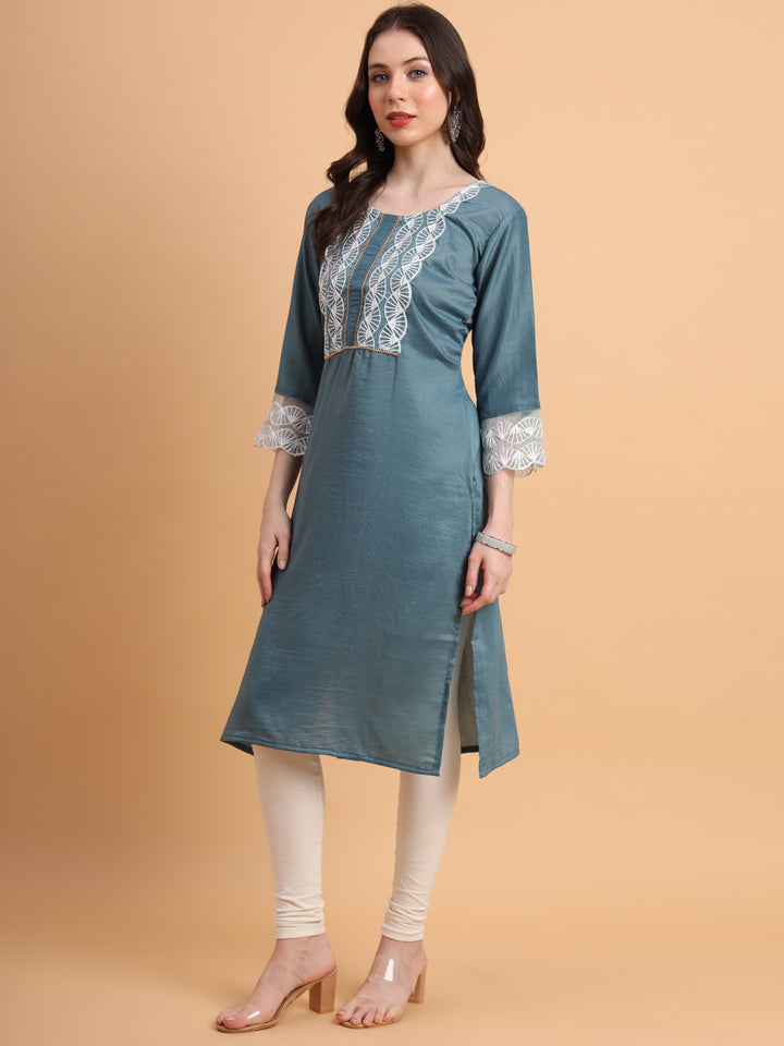 Traditional Long Kurti | Maska Cotton Silk with Intricate Thread Embroidery