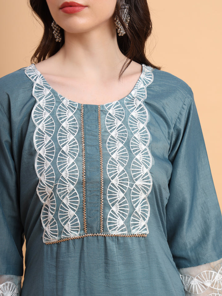 Traditional Long Kurti | Maska Cotton Silk with Intricate Thread Embroidery