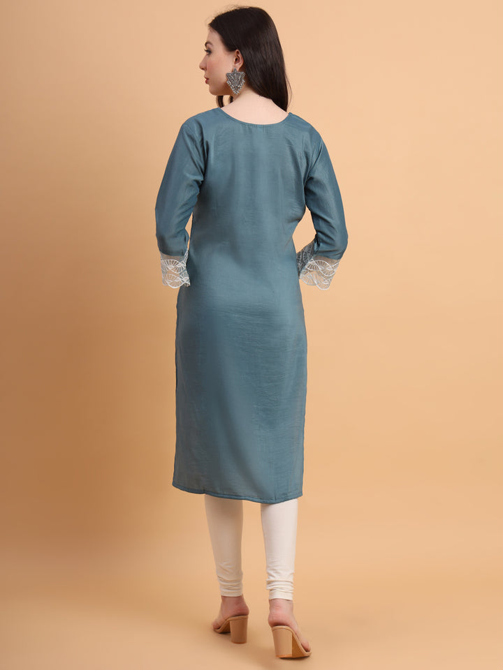 Traditional Long Kurti | Maska Cotton Silk with Intricate Thread Embroidery