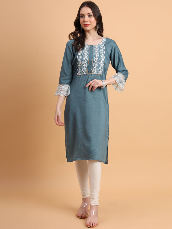 Traditional Long Kurti | Maska Cotton Silk with Intricate Thread Embroidery