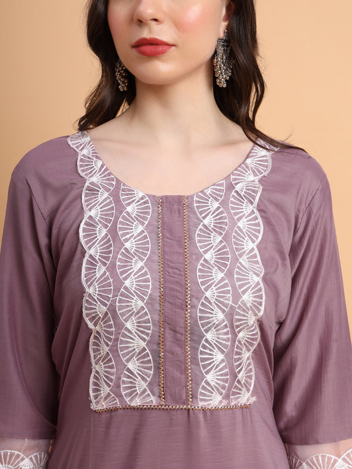 Traditional Long Kurti | Maska Cotton Silk with Intricate Thread Embroidery