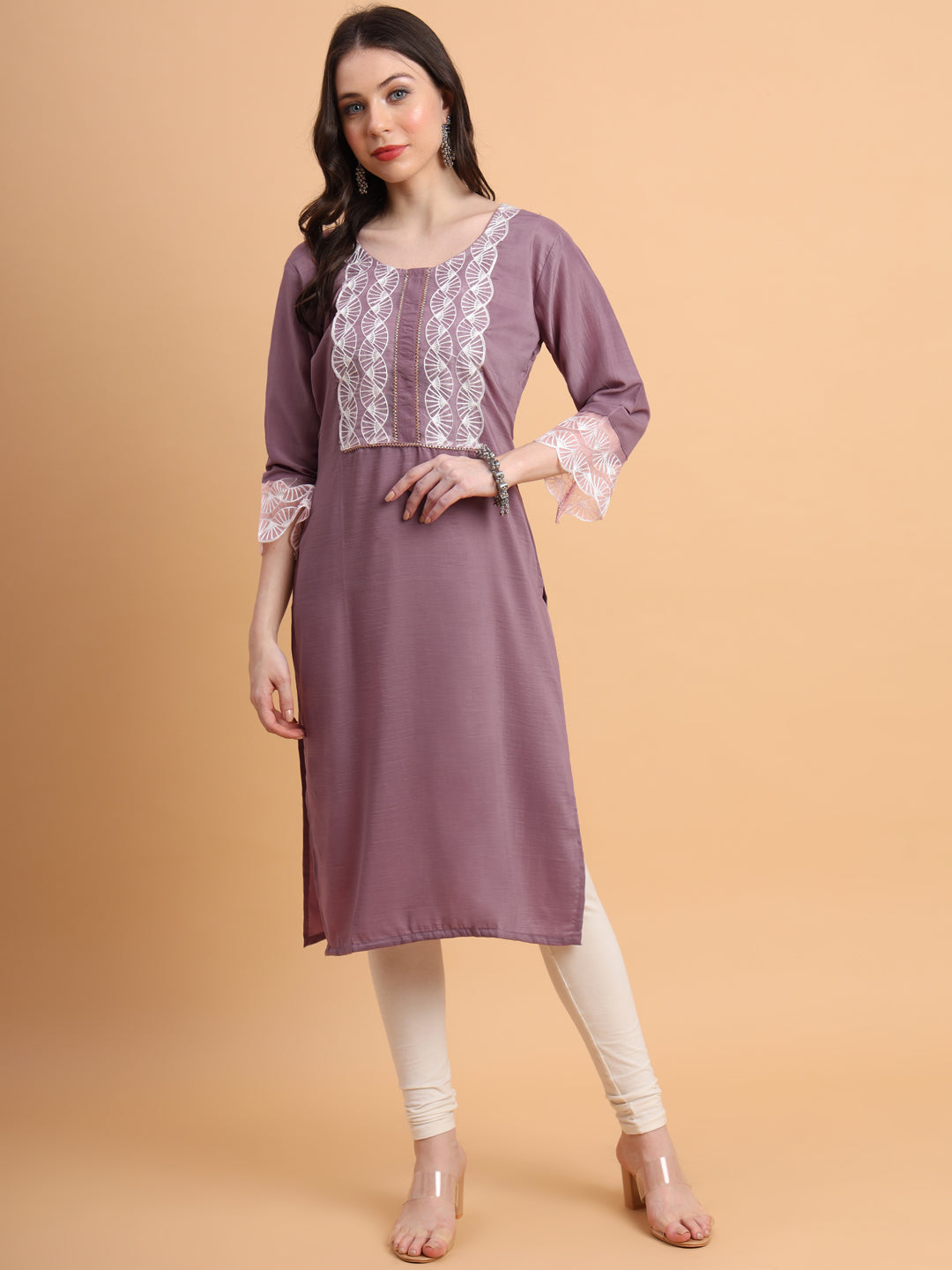 Traditional Long Kurti | Maska Cotton Silk with Intricate Thread Embroidery