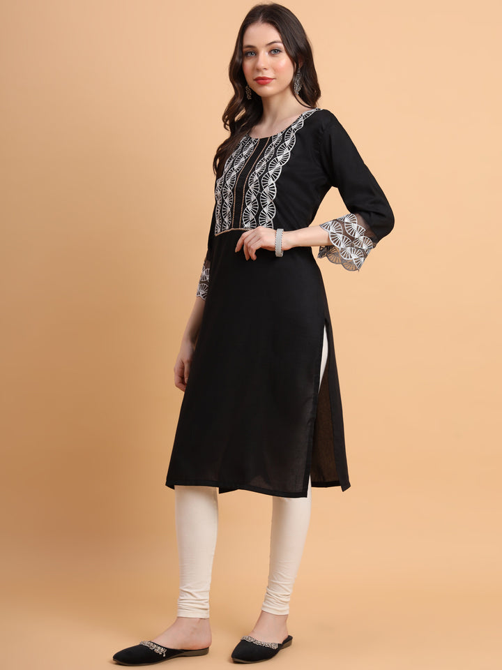 Traditional Long Kurti | Maska Cotton Silk with Intricate Thread Embroidery