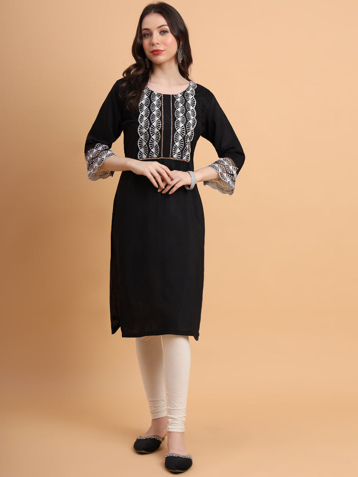 Traditional Long Kurti | Maska Cotton Silk with Intricate Thread Embroidery