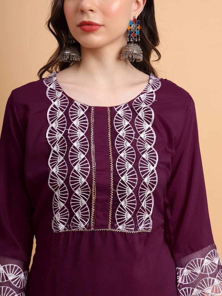 Traditional Long Kurti | Maska Cotton Silk with Intricate Thread Embroidery