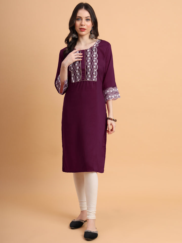 Traditional Long Kurti | Maska Cotton Silk with Intricate Thread Embroidery
