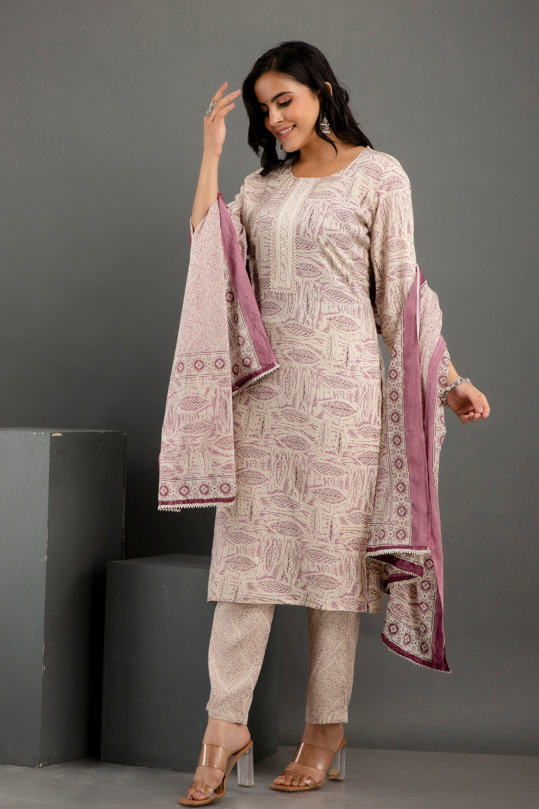 Rayon-Cotton Salwar Kameez | Digital-Printed & Embroidered