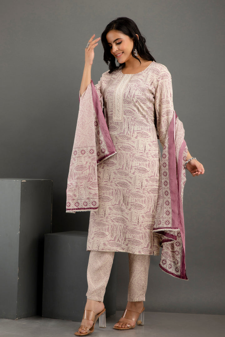 Rayon-Cotton Salwar Kameez | Digital-Printed & Embroidered