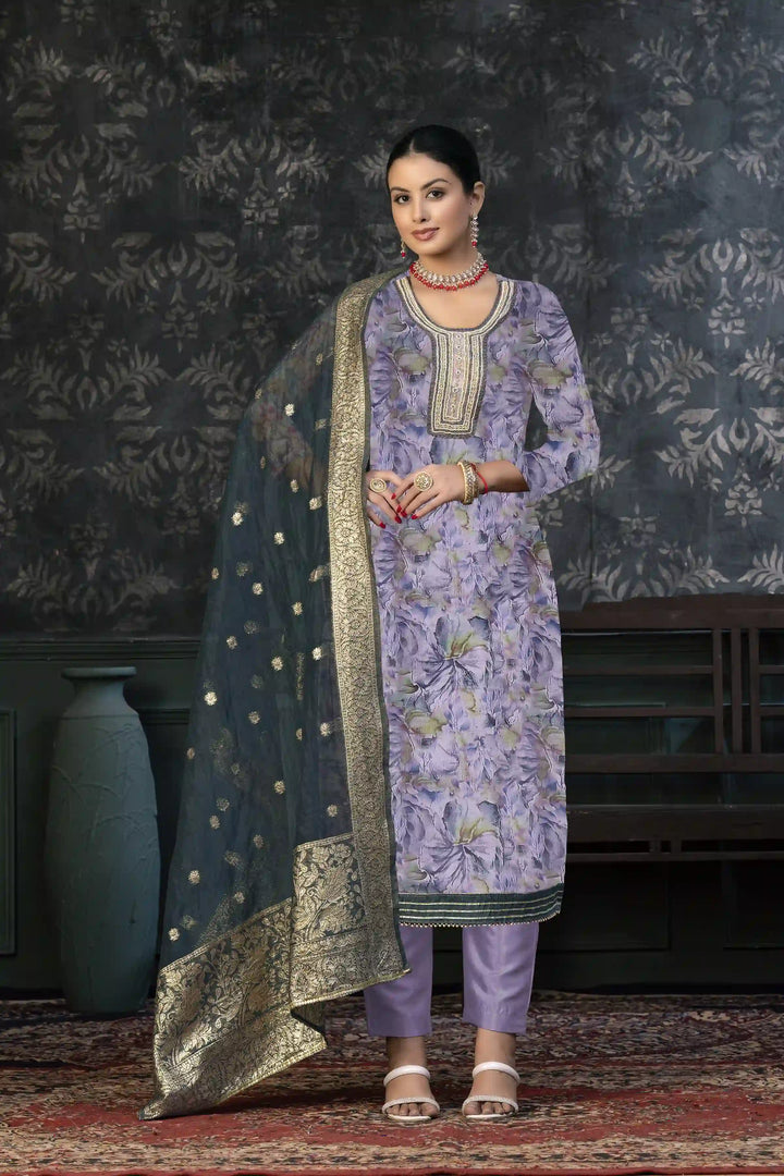 Organza Kurtis Set with Hand-Work | Three-Quarter Sleeve for Parties and Weddings