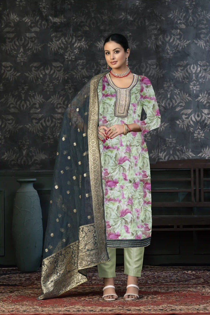 Organza Kurtis Set with Hand-Work | Three-Quarter Sleeve for Parties and Weddings
