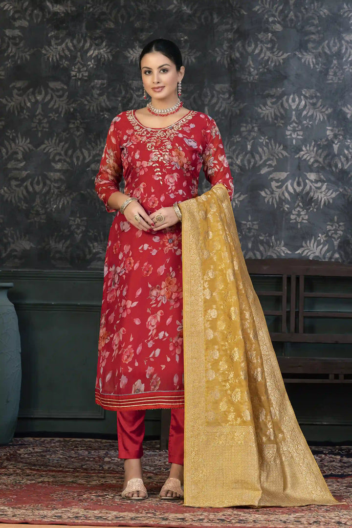 Elegant Organza Kurtis Set | Hand-Work Three-Quarter Sleeve for Festive Occasions
