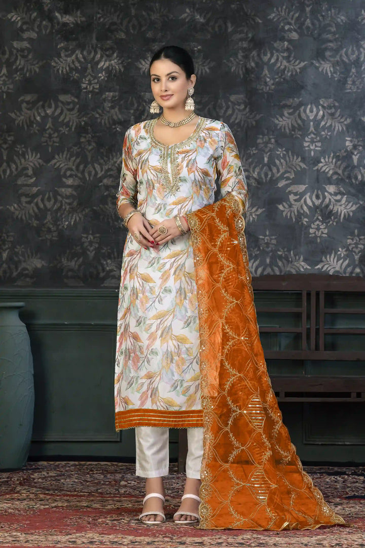 Elegant Organza Kurtis Set with Hand-Work | Three-Quarter Sleeve Party Wear