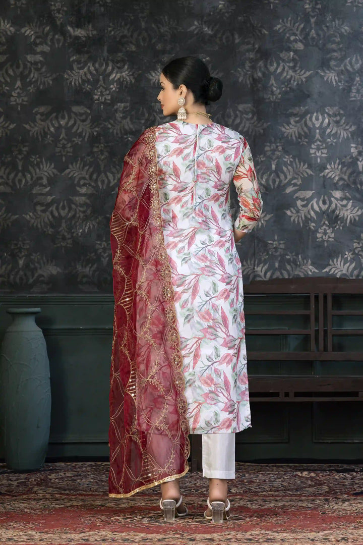 Elegant Organza Kurtis Set with Hand-Work | Three-Quarter Sleeve Party Wear