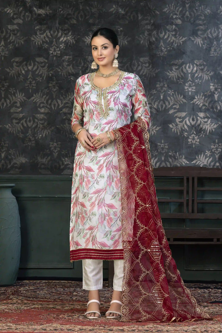 Elegant Organza Kurtis Set with Hand-Work | Three-Quarter Sleeve Party Wear
