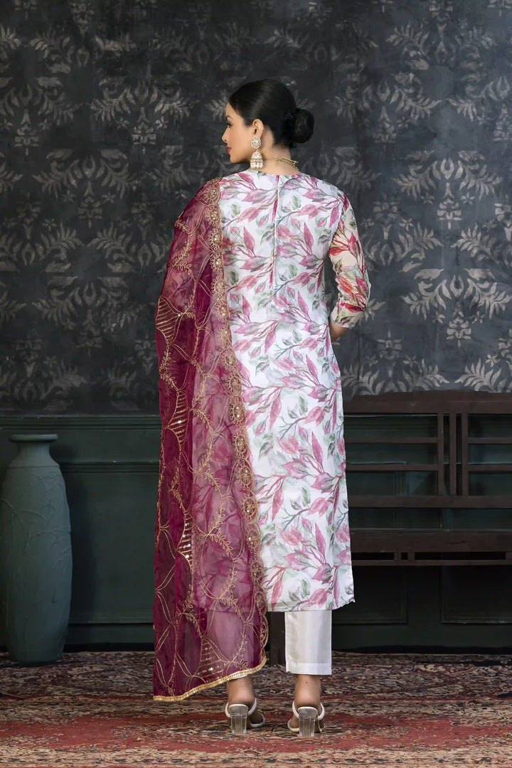 Elegant Organza Kurtis Set with Hand-Work | Three-Quarter Sleeve Party Wear