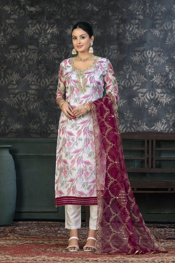 Elegant Organza Kurtis Set with Hand-Work | Three-Quarter Sleeve Party Wear
