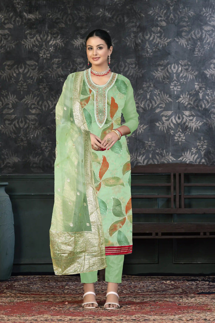 Organza Kurtis Set | Banarasi-Printed Party Outfit for Ceremonial Events