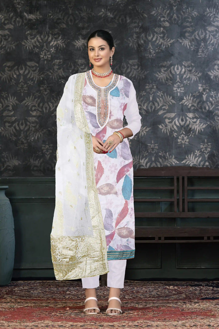 Organza Kurtis Set | Banarasi-Printed Party Outfit for Ceremonial Events