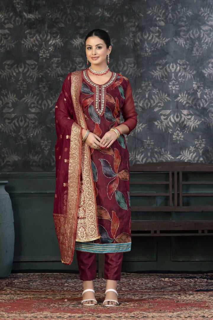 Organza Kurtis Set | Banarasi-Printed Party Outfit for Ceremonial Events