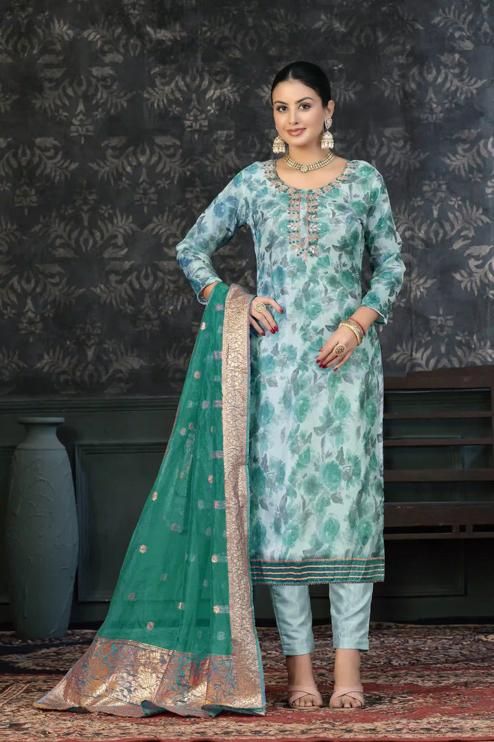 Organza Kurtis Set with Hand-Work & Embroidery | Three-Quarter Sleeve | Party Wear