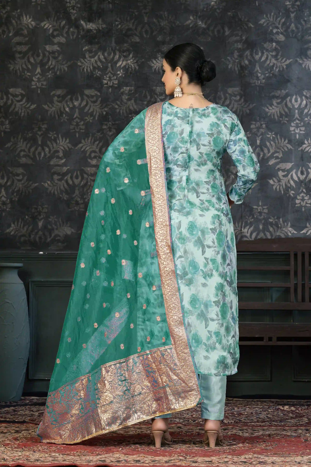 Organza Kurtis Set with Hand-Work & Embroidery | Three-Quarter Sleeve | Party Wear