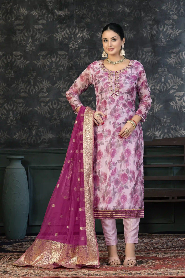 Organza Kurtis Set with Hand-Work & Embroidery | Three-Quarter Sleeve | Party Wear