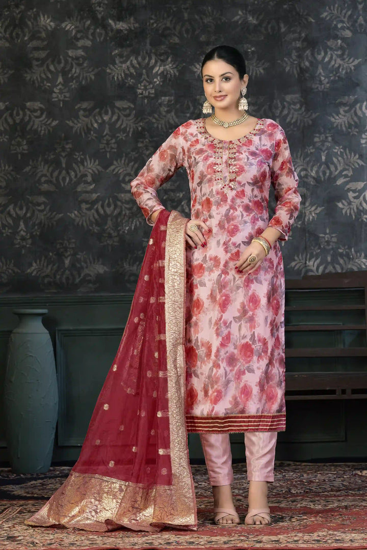Organza Kurtis Set with Hand-Work & Embroidery | Three-Quarter Sleeve | Party Wear