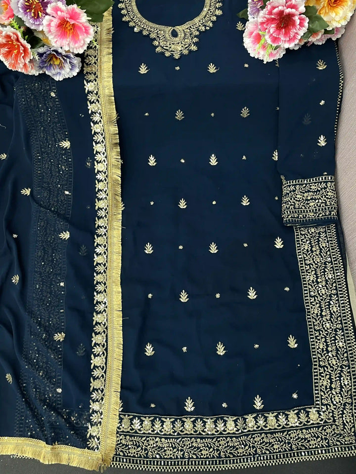 Faux-Georgette Embroidered Kurtis-Set | Full Sleeve Portrait Neck for Events