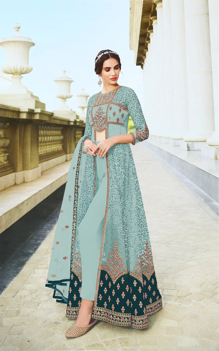 Luxurious Anarkali Suit | Net Fabric with Santoon & Stunning Embroidery