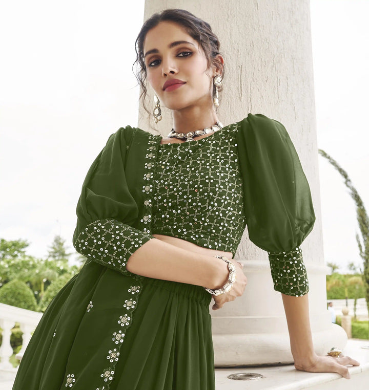 Faux Georgette Partywear Lehenga Choli | Designer Thread & Sequin Work