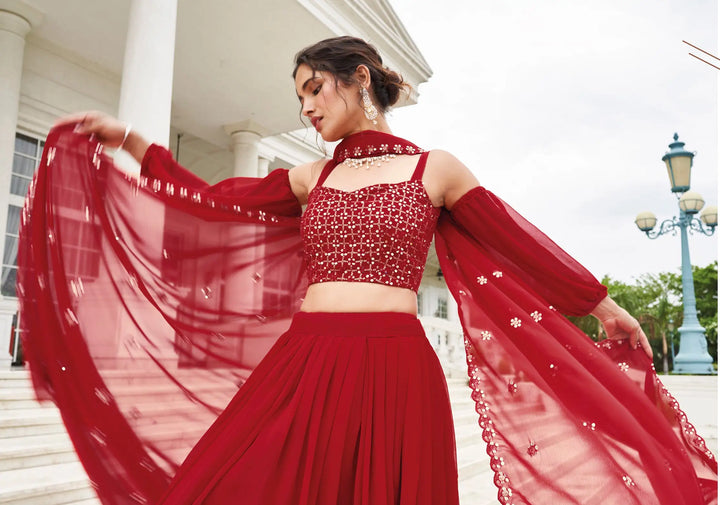 Faux Georgette Partywear Lehenga Choli | Designer Thread & Sequin Work