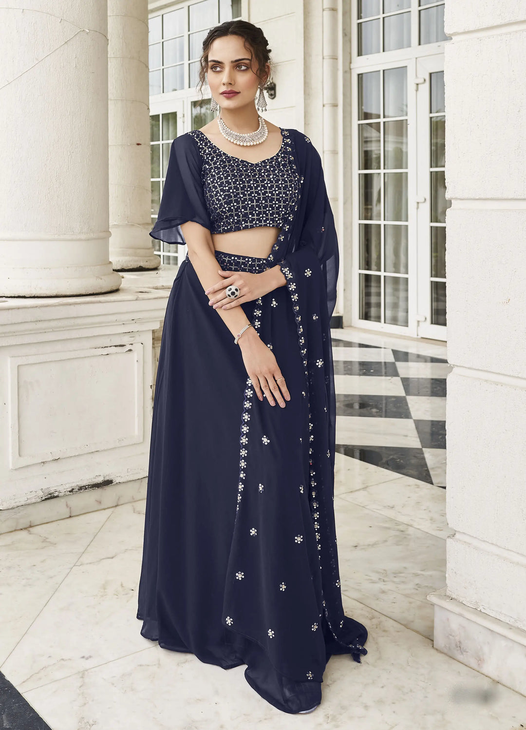 Faux Georgette Partywear Lehenga Choli | Designer Thread & Sequin Work
