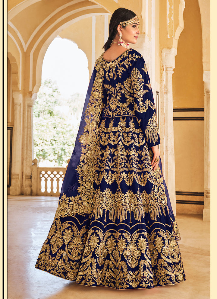 Velvet Bridal Lehenga Choli with Net Dupatta | Dori & Zarkan Embroidery Work