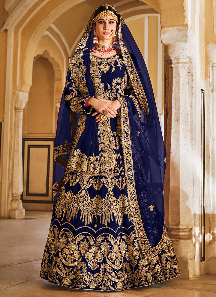 Velvet Bridal Lehenga Choli with Net Dupatta | Dori & Zarkan Embroidery Work