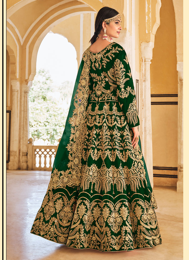 Velvet Bridal Lehenga Choli with Net Dupatta | Dori & Zarkan Embroidery Work