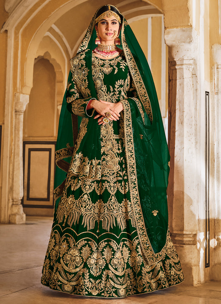 Velvet Bridal Lehenga Choli with Net Dupatta | Dori & Zarkan Embroidery Work