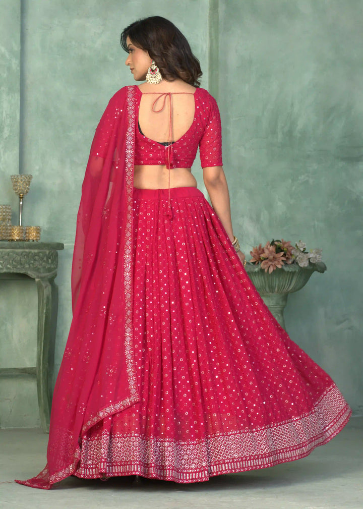 Rani Pink Georgette Lehenga Choli with Designer Embroidery Work | Wedding Wear
