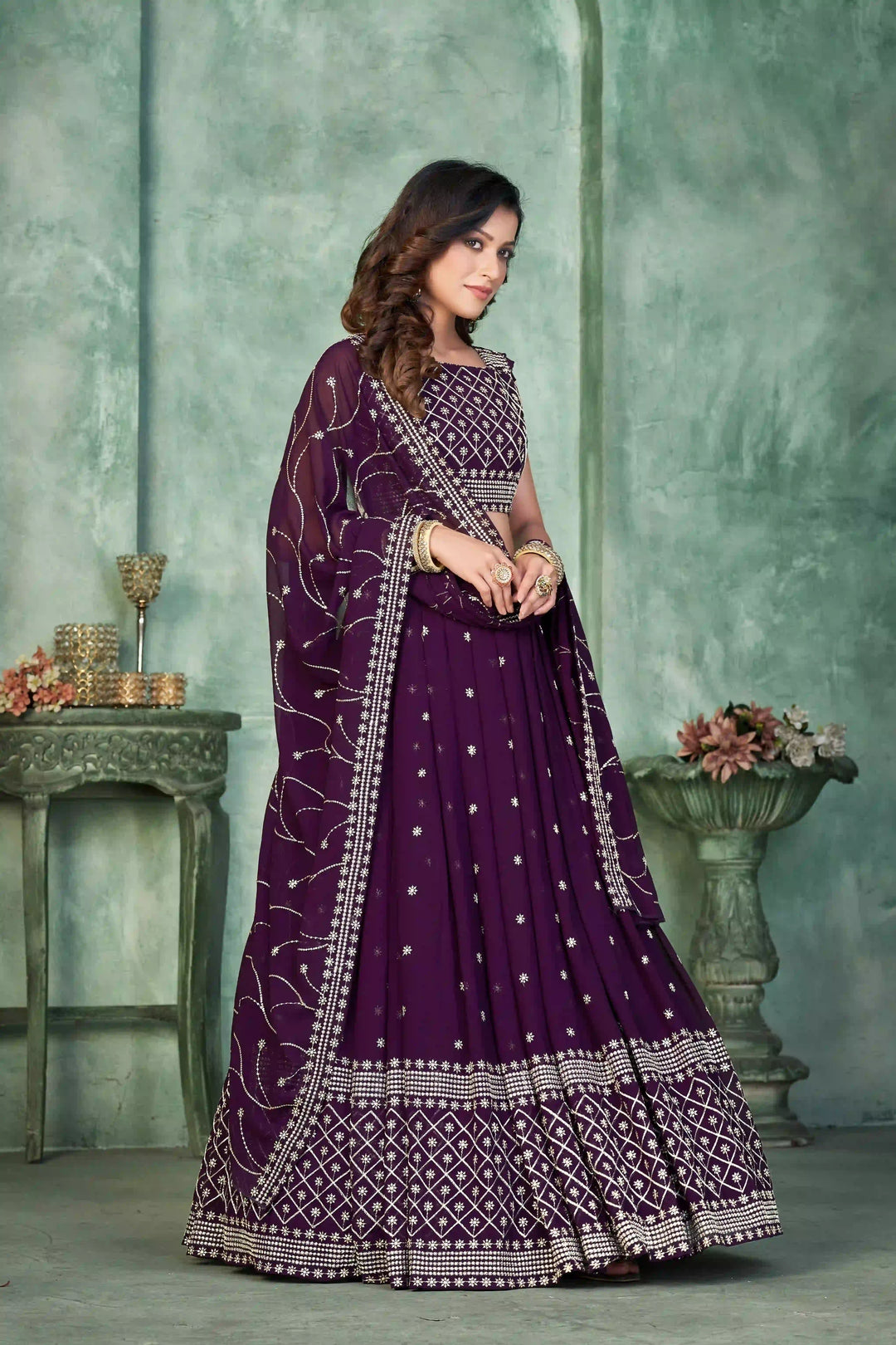 Designer Dark Purple Georgette Lehenga Choli | Perfect for Festive Occasions