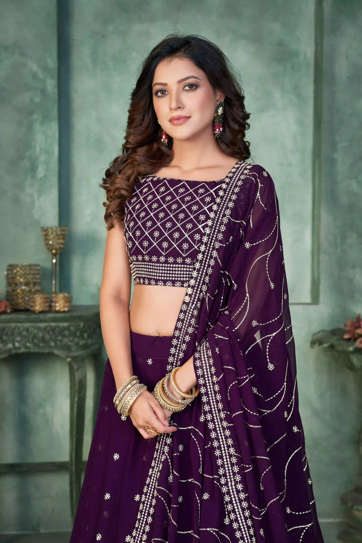 Designer Dark Purple Georgette Lehenga Choli | Perfect for Festive Occasions