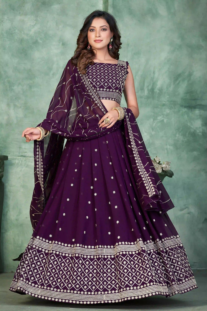 Designer Dark Purple Georgette Lehenga Choli | Perfect for Festive Occasions