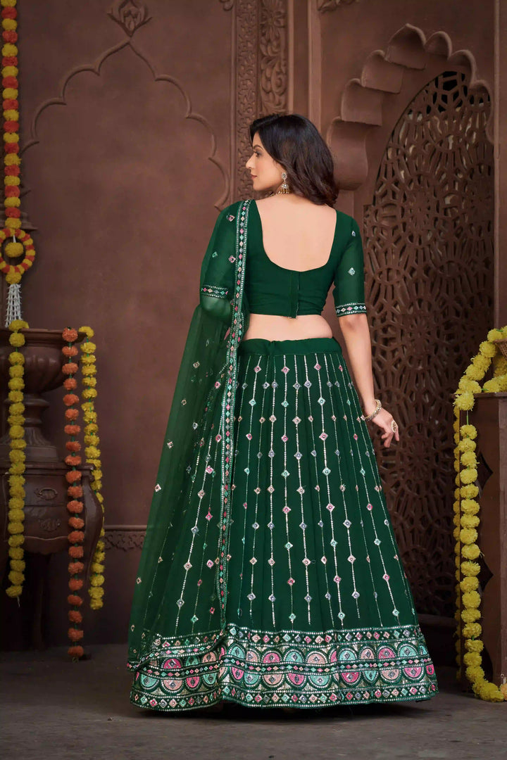 Green Georgette Lehenga Choli with Net Dupatta and Designer Embroidery | Wedding Wear