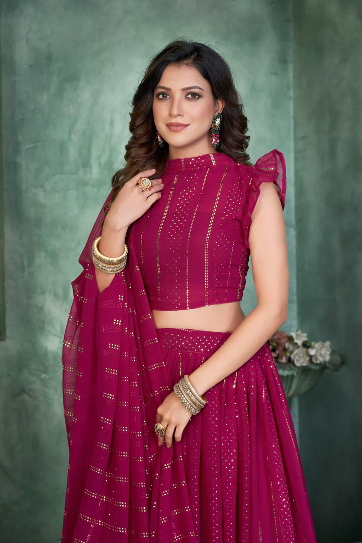 Bright Pink Georgette Lehenga Choli | Designer Embroidery Work